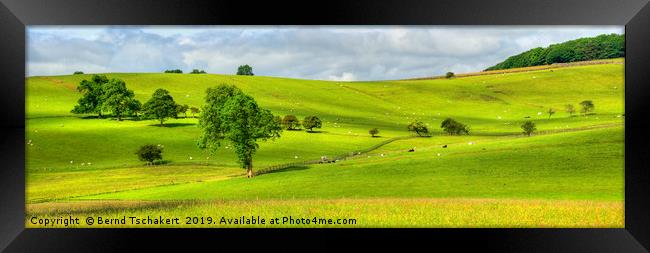 Yorkshire Dales hills and pasture, England, UK Framed Print by Bernd Tschakert