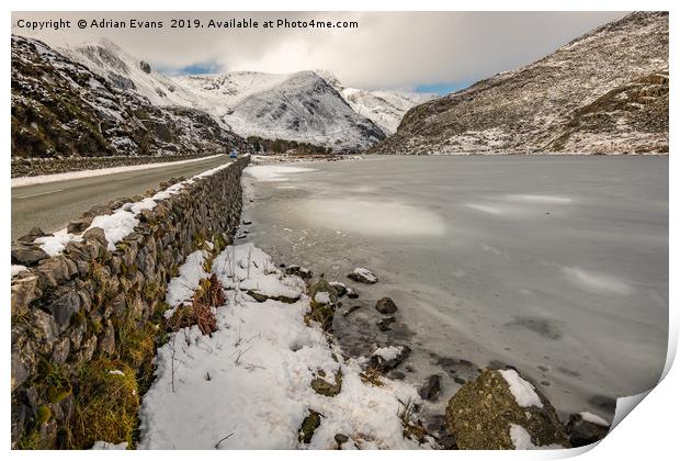 Icy Lake Ogwen Snowdonia Print by Adrian Evans