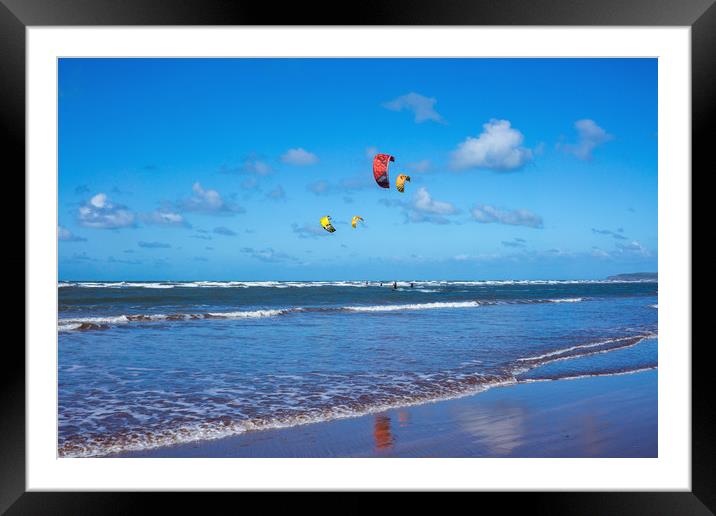 Kitesurfers at Westward Ho! in North Devon Framed Mounted Print by Tony Twyman