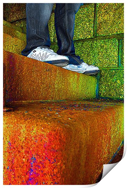 Technicolour steps Print by Rob Hawkins