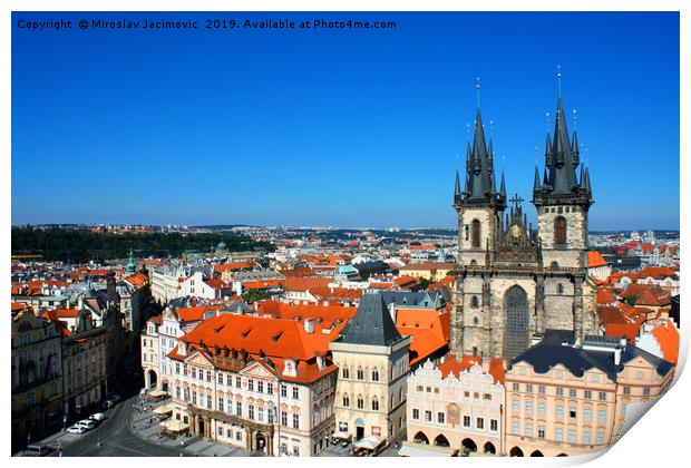 Cityscape of Prague with tyn church, Czech Print by M. J. Photography