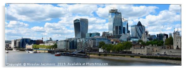 Skyscrapers of the City of London over the Thames  Acrylic by M. J. Photography
