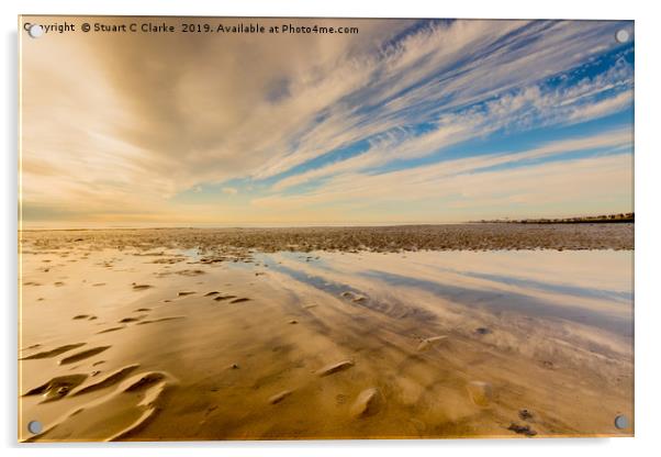 Low tide beach reflections Acrylic by Stuart C Clarke