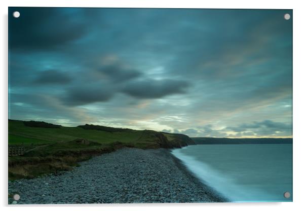 Moody sky at High tide on South West coast path  Acrylic by Tony Twyman