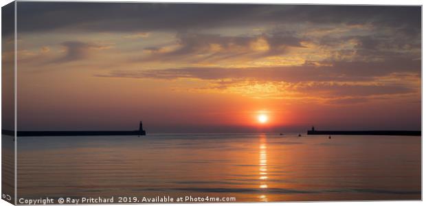 Sunrise Between the Piers Canvas Print by Ray Pritchard