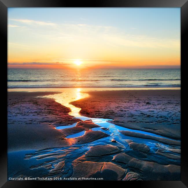 Sunset beach, St. Ives, Cornwall, England, UK Framed Print by Bernd Tschakert