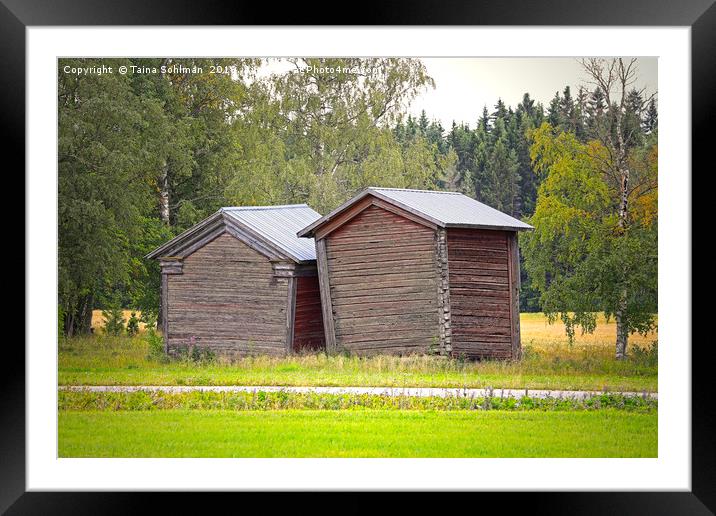 Two Leaning Country Barns Framed Mounted Print by Taina Sohlman