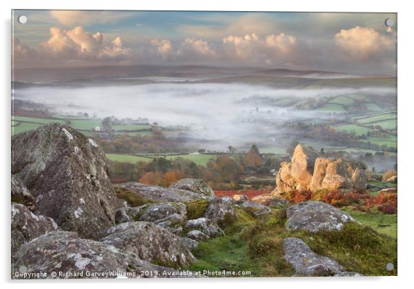 Widecombe-in-the-Moor in the Mist Acrylic by Richard GarveyWilliams