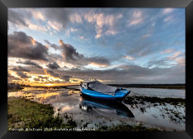 Stormy skies at sunset at Penclawdd Framed Print by Jo Evans
