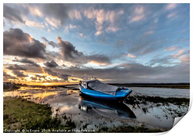 Stormy skies at sunset at Penclawdd Print by Jo Evans