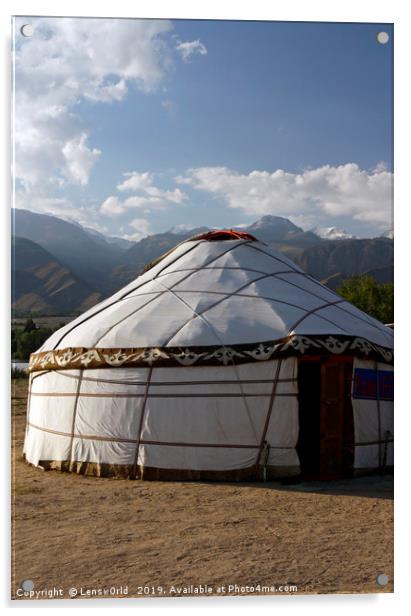 Yurt in front of a mountain range in Kyrgyzstan Acrylic by Lensw0rld 