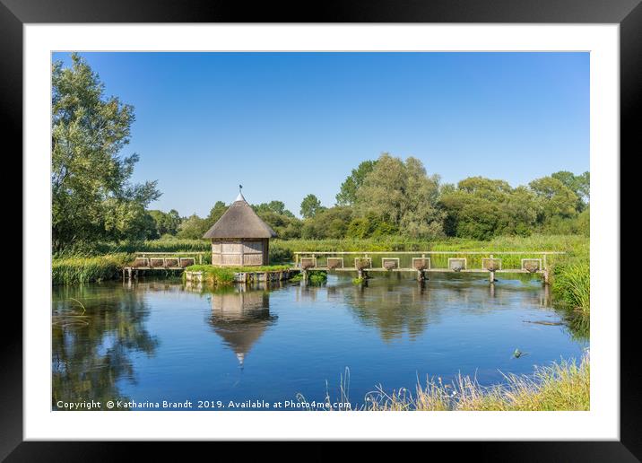 Fishing hut and eel traps at the River Tes Framed Mounted Print by KB Photo