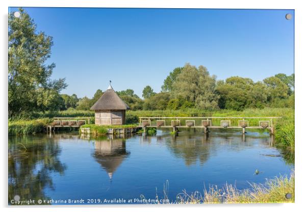 Fishing hut and eel traps at the River Tes Acrylic by KB Photo