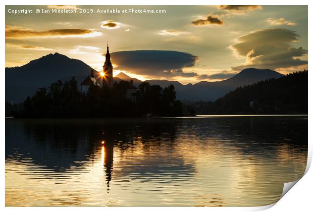 Sunrise at Lake Bled Print by Ian Middleton