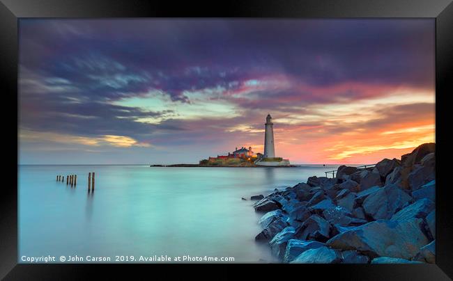 A Majestic Sunrise at St Marys Lighthouse Framed Print by John Carson