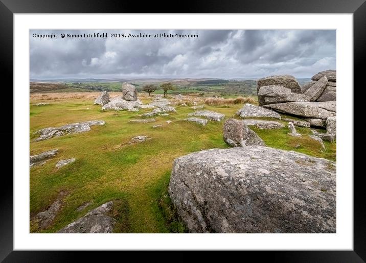 Dartmoor National Park Combstone Tor Framed Mounted Print by Simon Litchfield