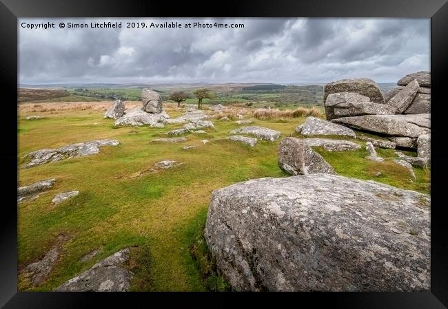 Dartmoor National Park Combstone Tor Framed Print by Simon Litchfield