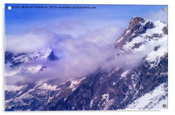 Cloudy Tennen mountains in Winter, Austria Acrylic by Bernd Tschakert