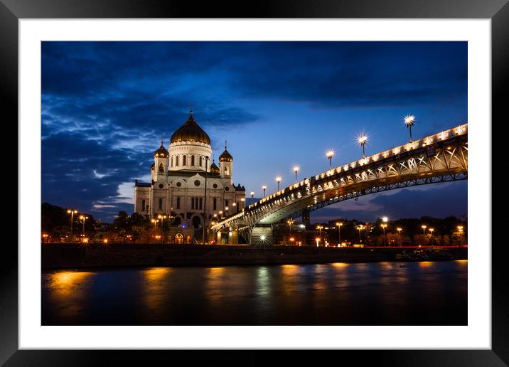Illuminated Cathedral of Christ the Savior framed  Framed Mounted Print by Sergey Fedoskin