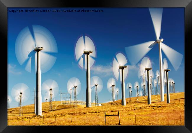 Wind turbines in California. Framed Print by Ashley Cooper