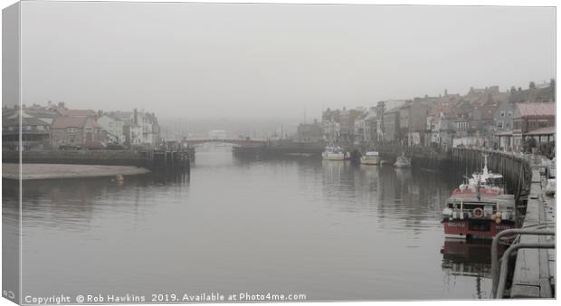 Whitby Harbour fog Canvas Print by Rob Hawkins