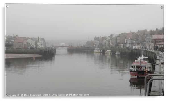 Whitby Harbour fog Acrylic by Rob Hawkins