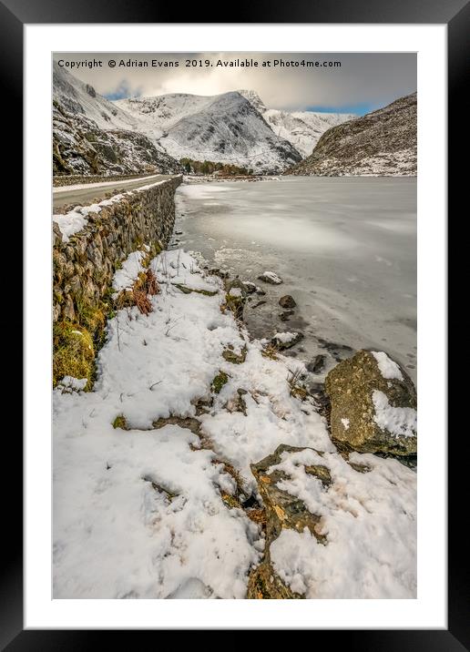 Icy Ogwen Lake Snowdonia Framed Mounted Print by Adrian Evans