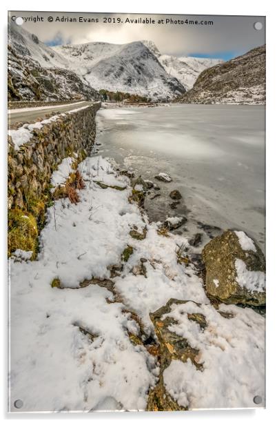 Icy Ogwen Lake Snowdonia Acrylic by Adrian Evans