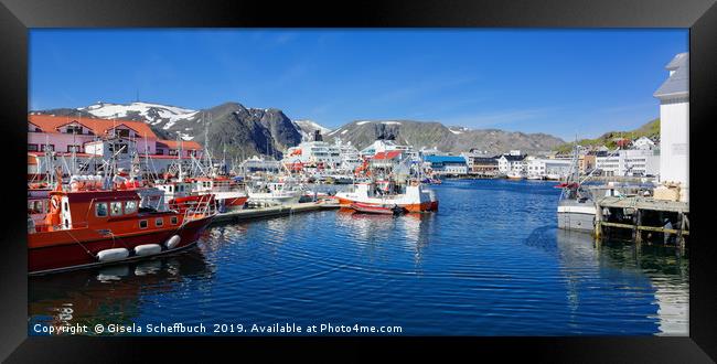 The Colourful Harbour of Honningsvag Framed Print by Gisela Scheffbuch