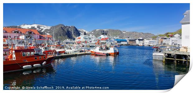 The Colourful Harbour of Honningsvag Print by Gisela Scheffbuch