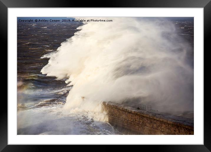 Storm waves batter Whitehaven harbour. Framed Mounted Print by Ashley Cooper