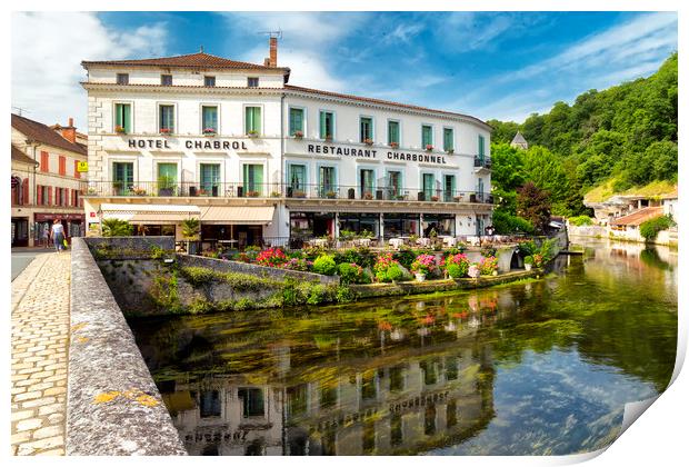 Hotel Chabrol , Brantome in the Dordogne. France Print by Rob Lester
