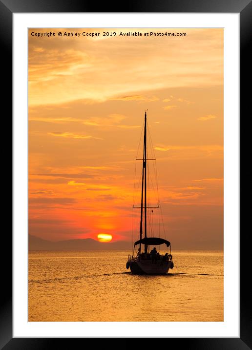 Sailing into sunset. Framed Mounted Print by Ashley Cooper