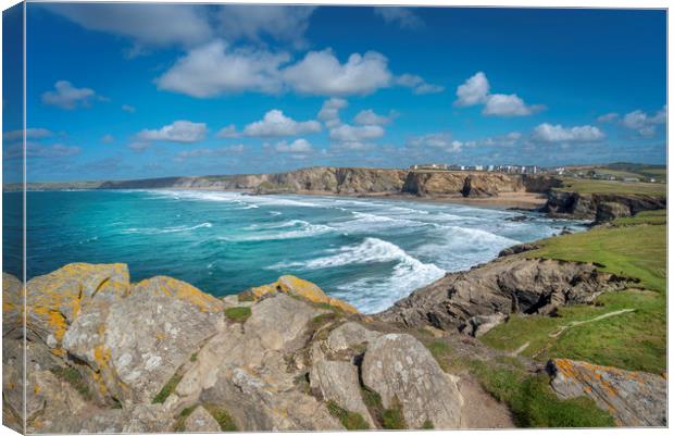 Whipsiderry and watergate bay Cornwall  Canvas Print by Eddie John