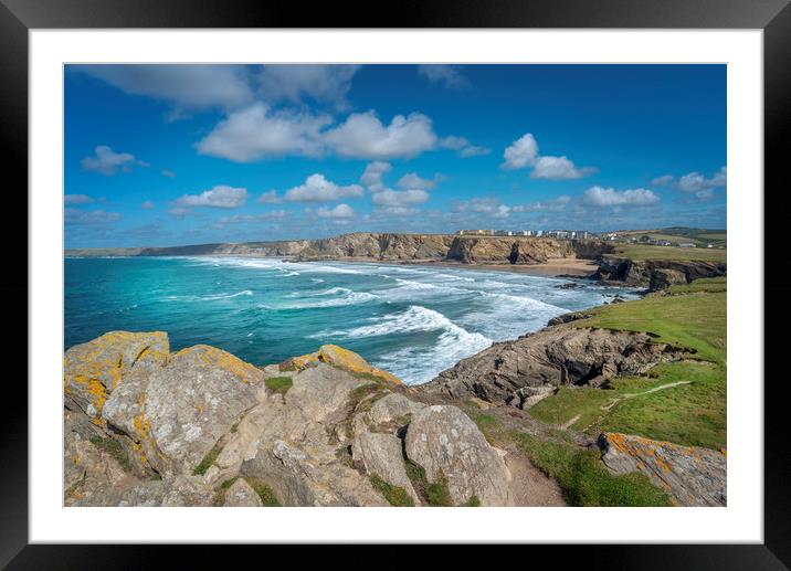 Whipsiderry and watergate bay Cornwall  Framed Mounted Print by Eddie John