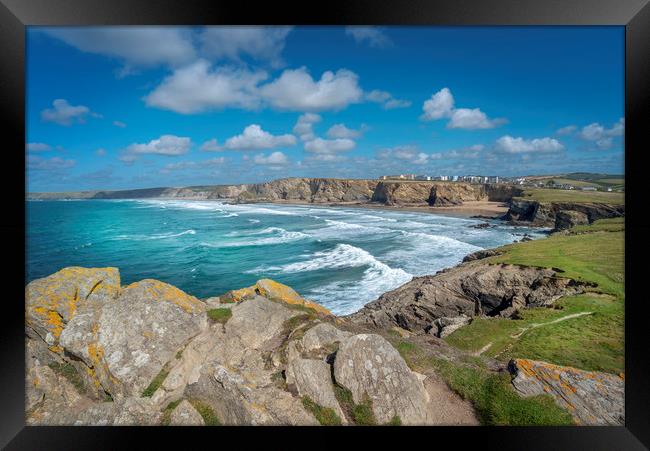 Whipsiderry and watergate bay Cornwall  Framed Print by Eddie John
