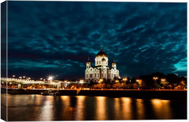 Illuminated Cathedral of Christ the Savior framed  Canvas Print by Sergey Fedoskin