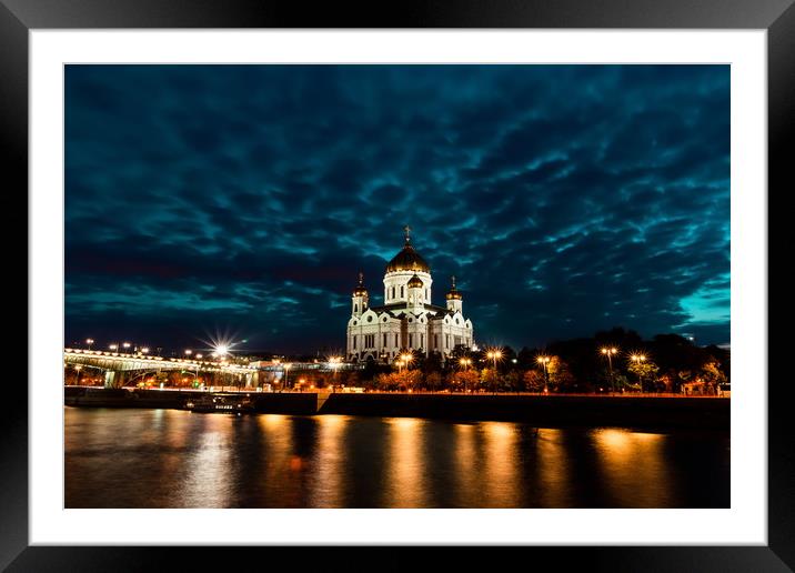 Illuminated Cathedral of Christ the Savior framed  Framed Mounted Print by Sergey Fedoskin