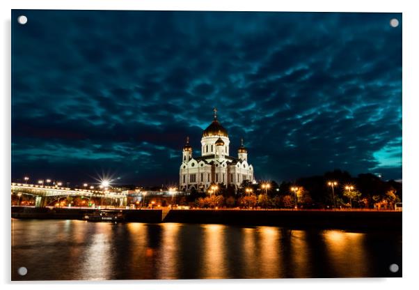 Illuminated Cathedral of Christ the Savior framed  Acrylic by Sergey Fedoskin
