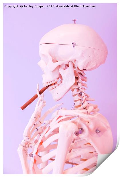 Skeleton smoker. Print by Ashley Cooper