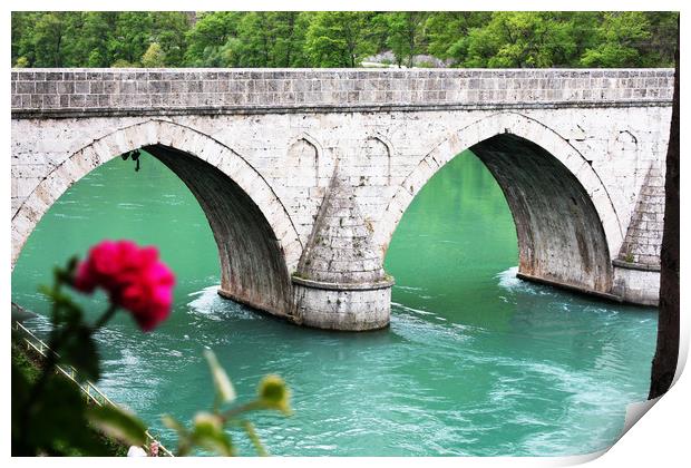 Famous bridge od the river Drina in Visegrad Print by M. J. Photography