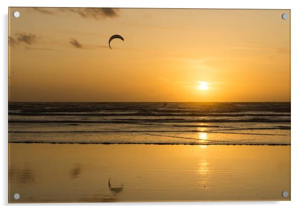Sunset kite surfer at Westward Ho! in Devon Acrylic by Tony Twyman