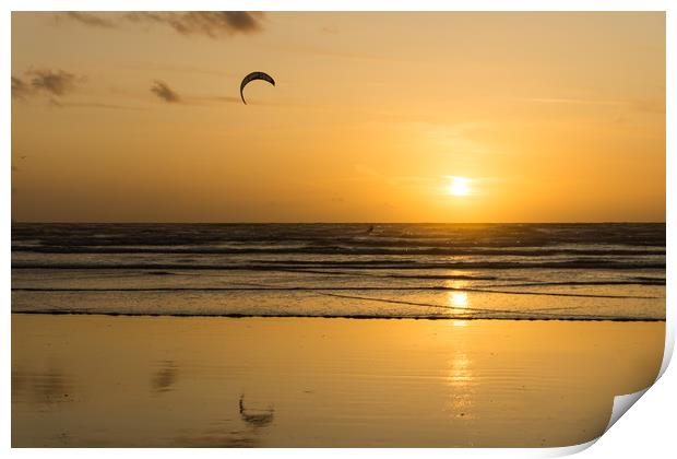 Sunset kite surfer at Westward Ho! in Devon Print by Tony Twyman