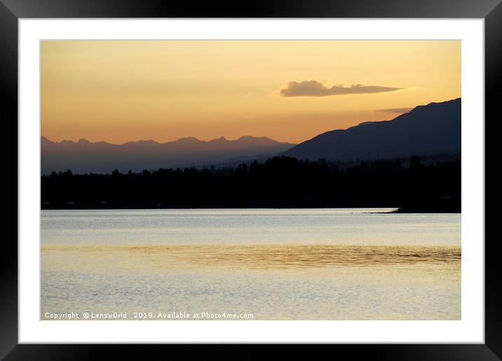 Sunset at Lake Issyk-Kul in Kyrgyzstan Framed Mounted Print by Lensw0rld 