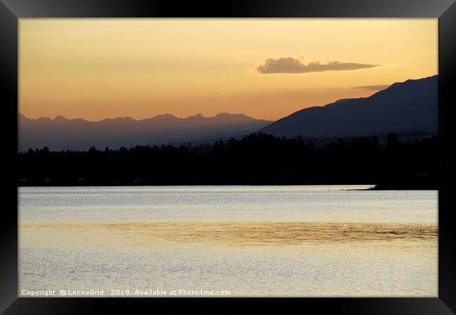 Sunset at Lake Issyk-Kul in Kyrgyzstan Framed Print by Lensw0rld 