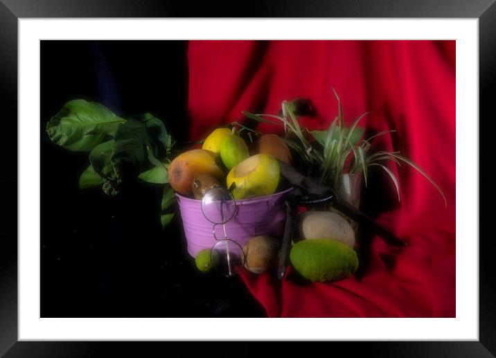 Still life with fruit and glasses Framed Mounted Print by Jose Manuel Espigares Garc