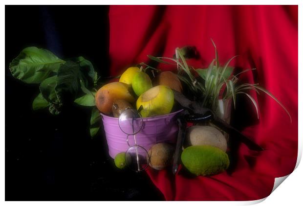 Still life with fruit and glasses Print by Jose Manuel Espigares Garc