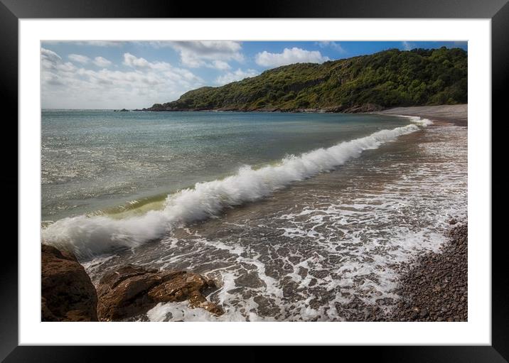 Crashing waves at Pwll Du Bay Framed Mounted Print by Leighton Collins