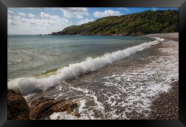 Crashing waves at Pwll Du Bay Framed Print by Leighton Collins