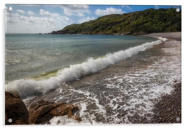 Crashing waves at Pwll Du Bay Acrylic by Leighton Collins